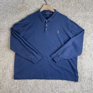 POLO RALPH LAUREN Classic Fit Polo Shirt Mens XL w/Faux Suede‎ Trim Blue Cotton